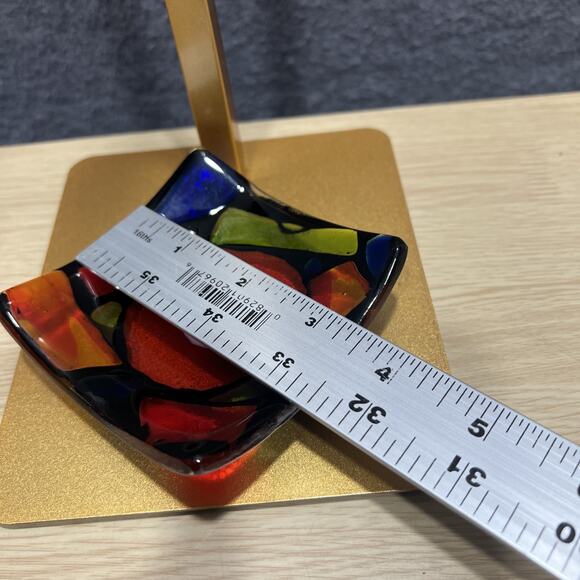 Fused Glass Centerpiece Trinket Dish Colorful Great Condition Trinket 3.5”x3.5” - Picture 5 of 6